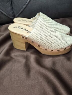 Free People Tan Woven Leather Clog Mules